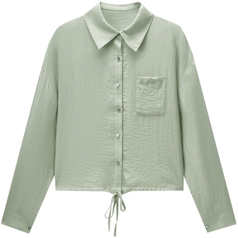 Aijutu Women s Long-Sleeve Cinch-Waist Shirt S