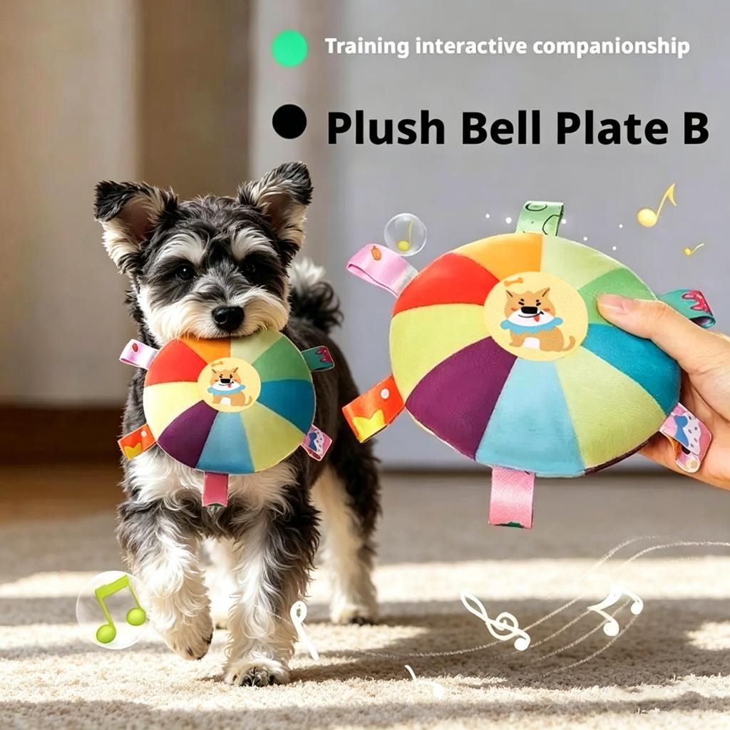 Dog Sounding Plush Toy Bell Cartoon Flying Disc Toy Small Dog Teeth Grinding Toy Wear-resistant Bite-resistant Puppy Pet Product