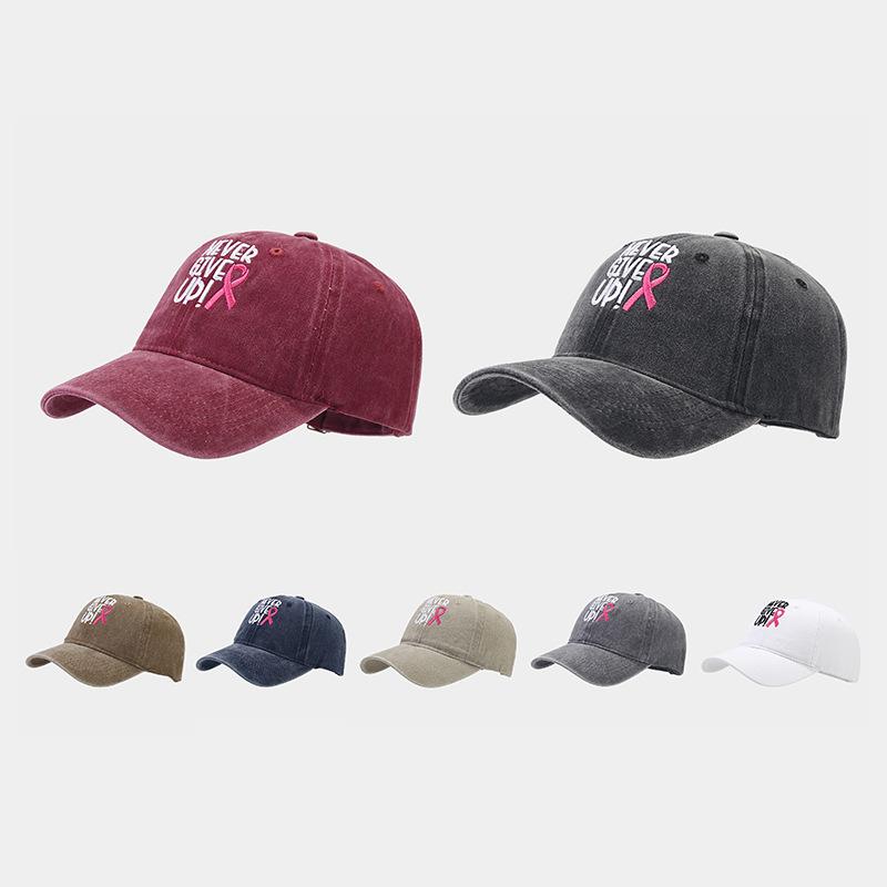 Breast ribbon embroidery soft top cap women's outdoor sports small label letter baseball cap casual hat