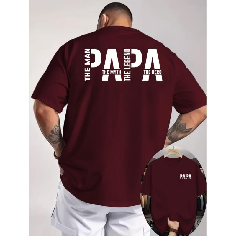 Men's Summer 100% Cotton Fashion Casual Papa the Man Slogan Double Sided Printed Loose Sport Round Neck Short Sleeve T-shirt Top