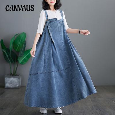 Jartiyer Denim Elbise Kadın İlkbahar ve Yaz Artı Boyutu Kadın Gevşek Moda Geri Elbise