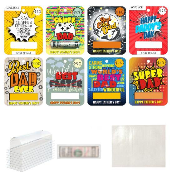 8 Pcs Father's Day Money Holder Ornaments Cash Money Holder Card with Plastic Cover And Adhesive DIY Father's Day Appreciation Gift