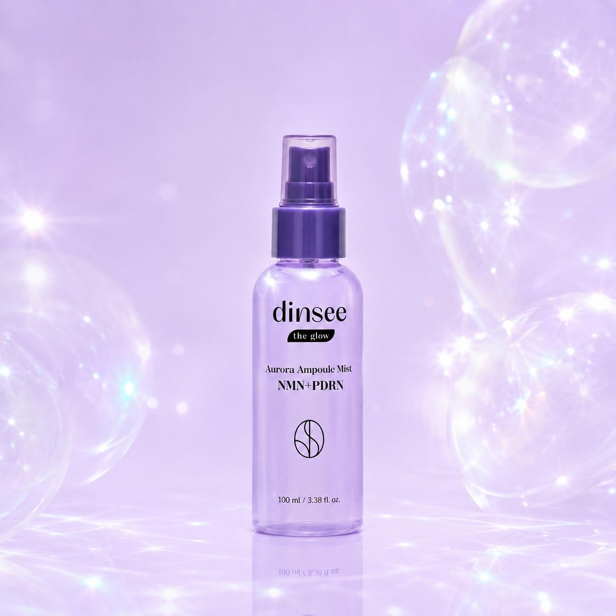 dinsee The Glow Aurora NMN PDRN Glow Ampoule Mist 100ml – Hydrating Brightening Facial Mist for Radiant Skin