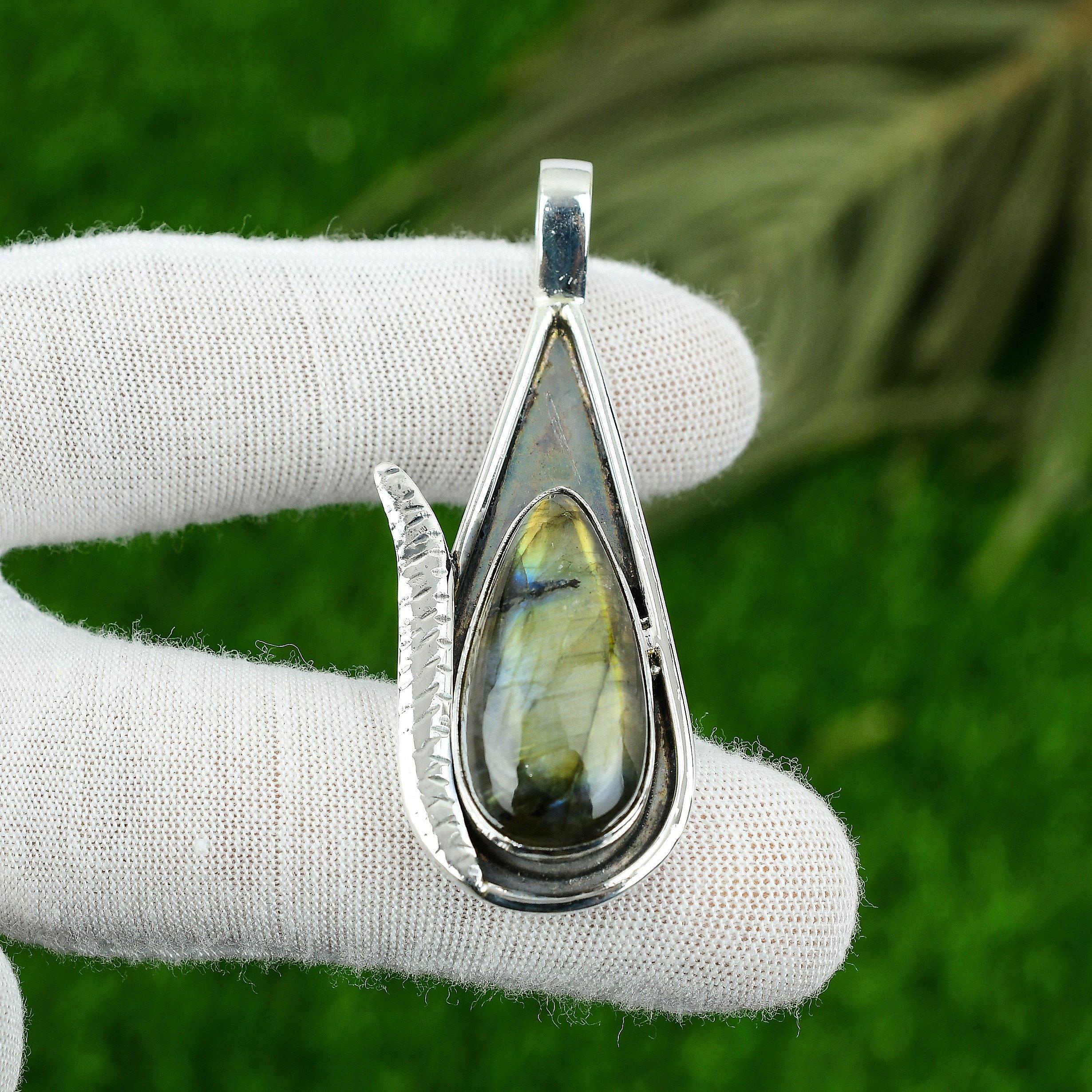 Свадебный подарок для нее Подвеска из стерлингового серебра 925 пробы с натуральным лабрадоритом