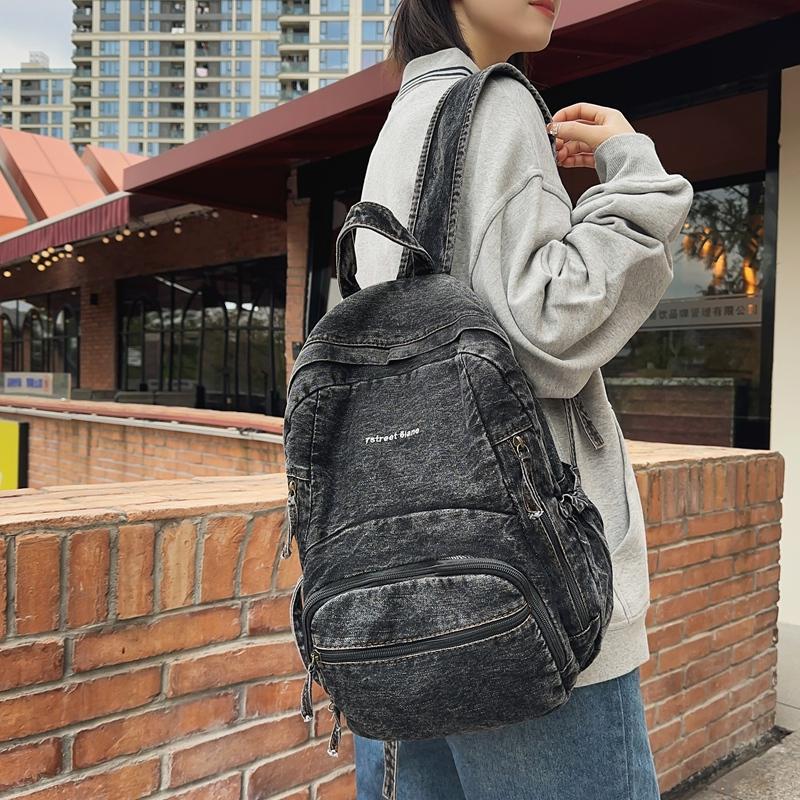 Womoen Large Capacity Denim Backpack Middle School Student Schoolbag