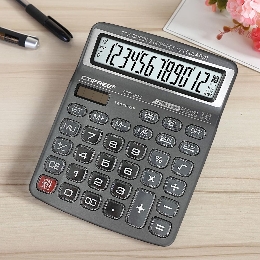 Kalkulator biurkowy 12-cyfrowy duży wyświetlacz LCD i zasilanie solarne Kalkulator z dużymi przyciskami 112 kroków Sprawdź