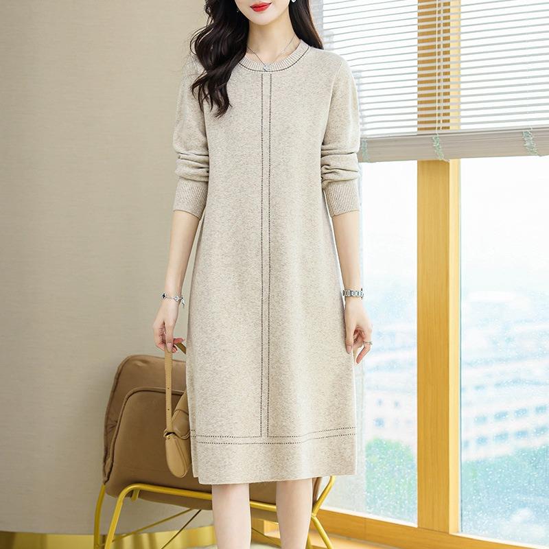 Autumn and Winter Dress Women's Long Over-knee Loose Large Size Meat-covering and Thin Knitted Bottoming Sweater Skirt