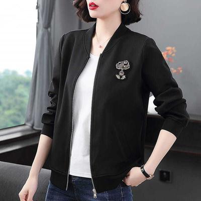 Dames Lente en Herfst Nieuwe Gestikte Ronde Hals Ritszak Mode Casual Losse Baseball Jas