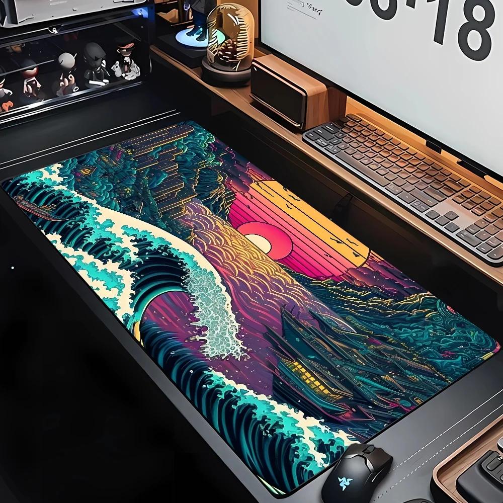 Desk Mat Gaming Mouse Pad Large Deskmat Gamer Deskpad Art Great Waves Rubber Mousepad Speed Compute Office Playmat Kawaii Mats