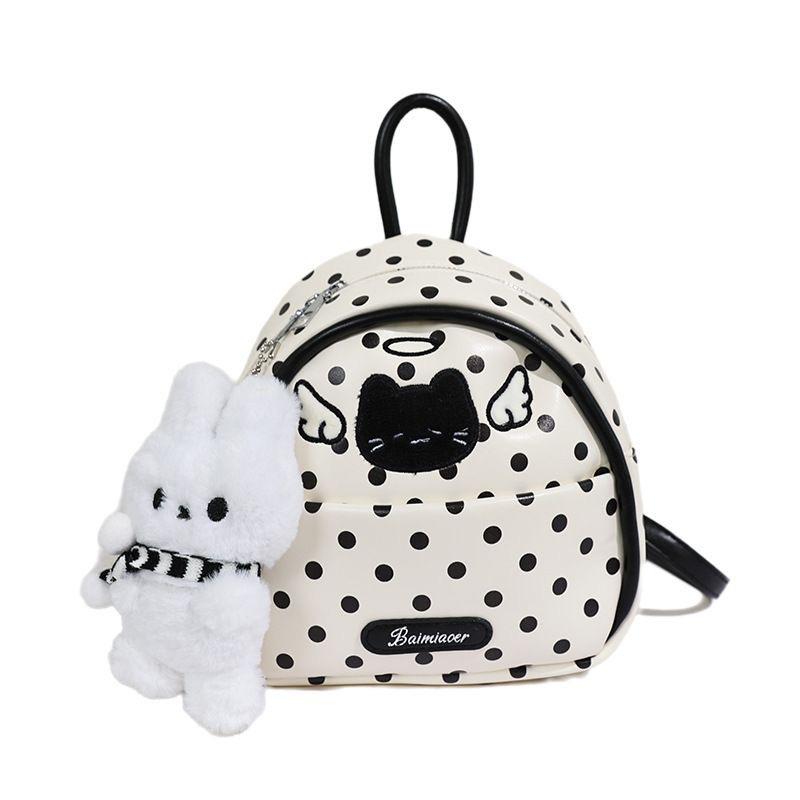Schoolbag Korean Polka Dot Cartoon Angel Kitten Backpack Female Niche Design Exquisite Sweet Cute Versatile Portable Backpack