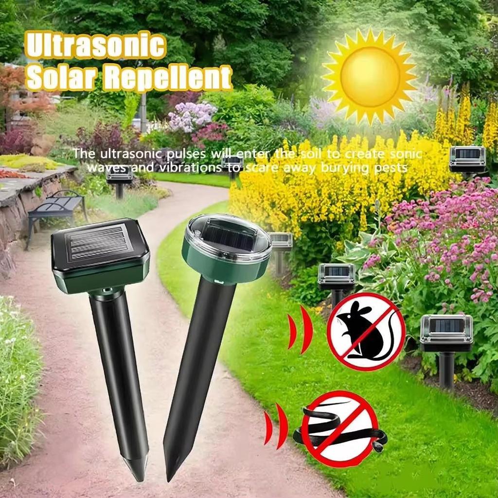 Mole Gopher Repellent Ultrasonic Solar Powered Outdoor Snake Rodent Gopher Spikes Repellent for Home Yard Garden Lawn