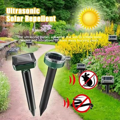Mole Gopher Repellent Ultrasonic Solar Powered Outdoor Snake Rodent Gopher Spikes Repellent for Home Yard Garden Lawn