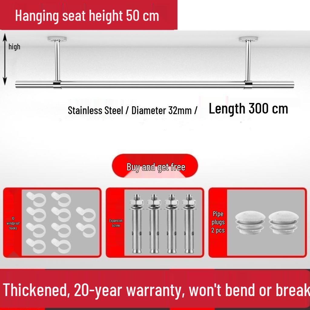 32mm 304 Stainless Steel Clothes Drying Rod for Balcony and Indoor/Outdoor Use