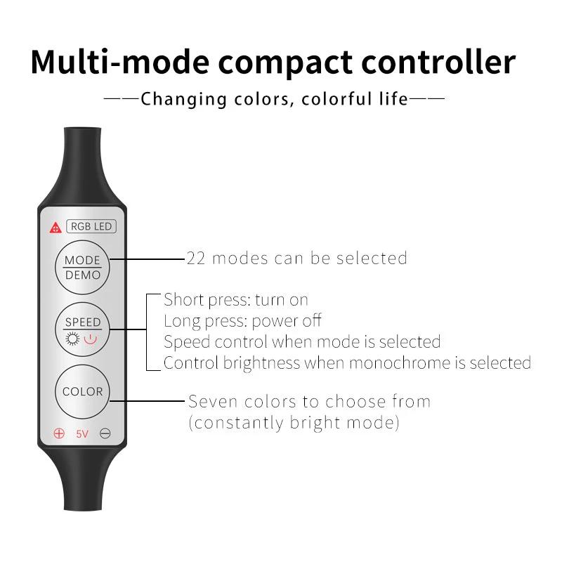 1/2/3/4/5M Car Interior Light Decorative Ambient Lamp 7 Color Multiple Modes Control USB Optical Fiber Neon Strip Atmosphere Bar