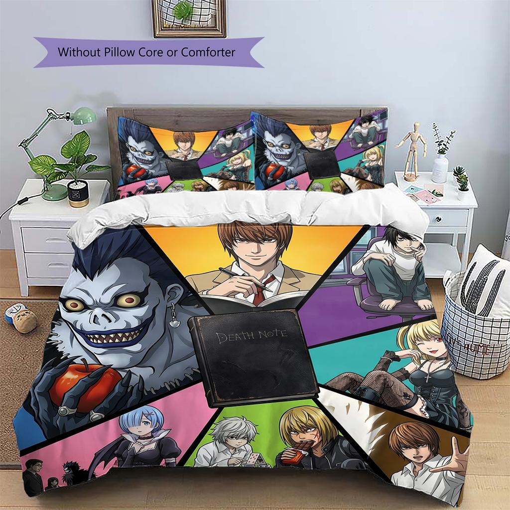 Death Note Pattern Bedding Quilt Set Quilt Cover Pillowcase Home Decoration Birthday Gift (1 * duvet cover + 2 * pillowcase, without core)