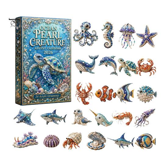 Christmas Party Favors for Children 2026 Ocean Creature Advent Calendar, 24-Day Acrylic Ornament Set with Holiday Decoration Bedroom Marine