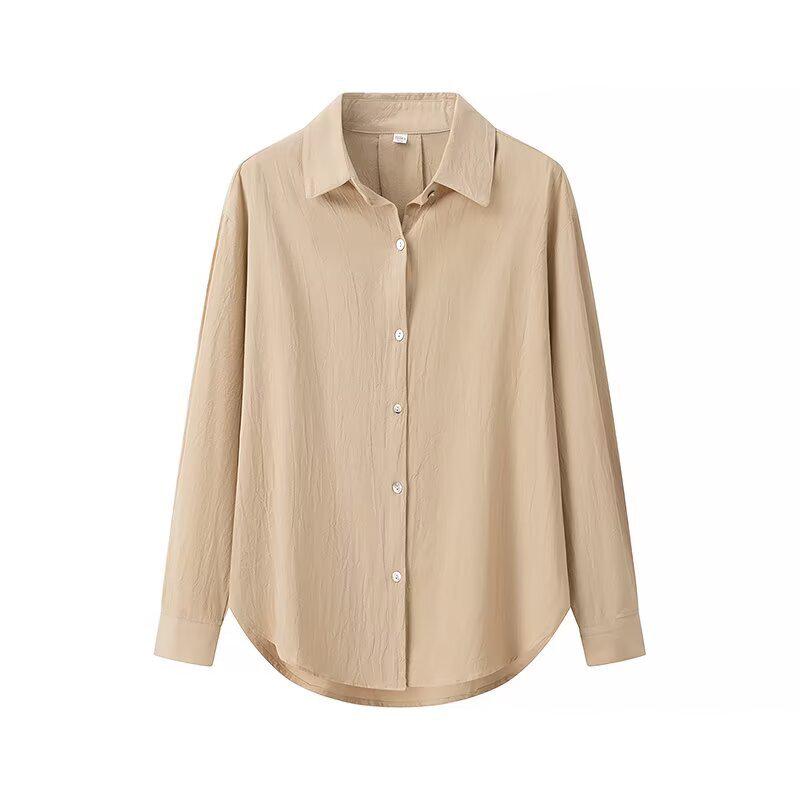 

Женская мода весна 2025: Повседневная свободная рубашка в европейском и американском стиле для отпуска L хаки