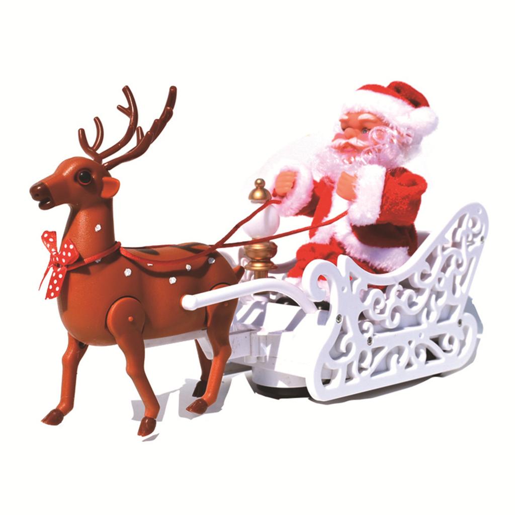Christmas Santa Elk Sled Toy Electric Santa Reindeer Decorative Ornaments With Music For Xmas Party Home Decor