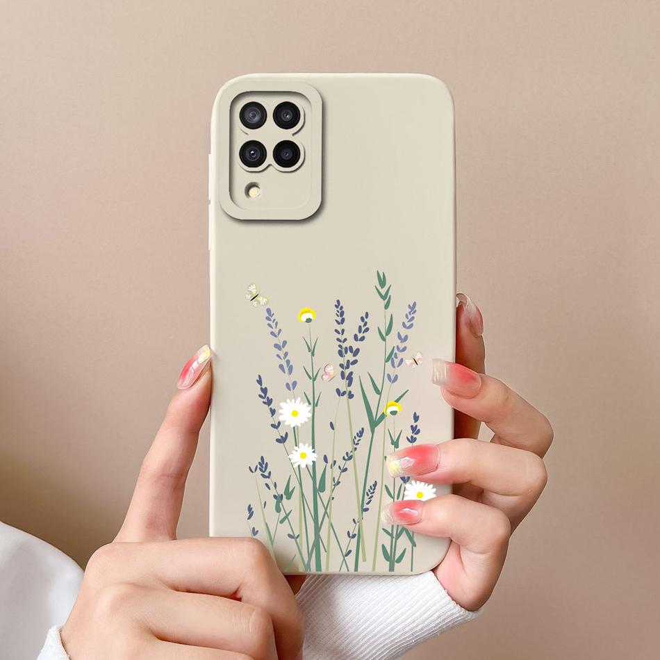 Für Samsung M22 M32 Hülle Bemalte Blumen Upgrade Flüssigsilikon Linsenschutz Handy Rückseite Für Galaxy M 32 M 22 Fundas
