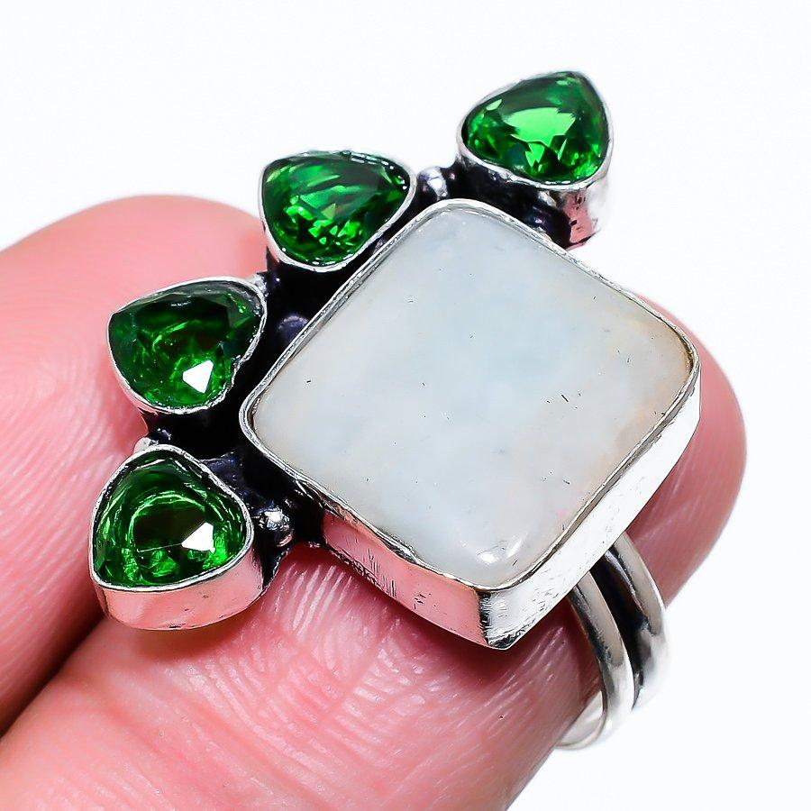 

Натуральный радужный лунный камень, драгоценный камень диопсид, серебро 925 пробы, размер кольца 8 s7Q11