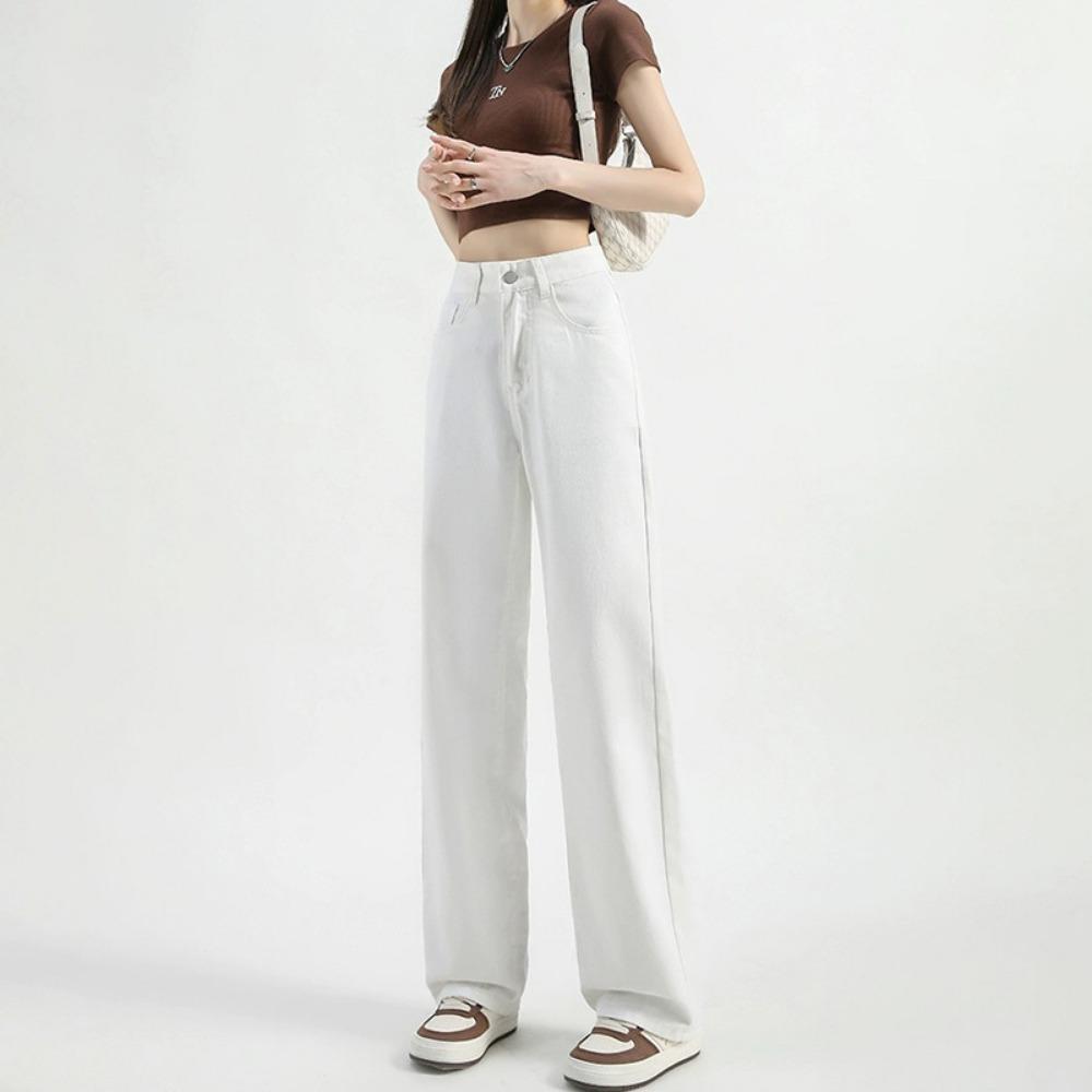 

Простые джинсы с высокой талией и широкими штанинами для женщин, весна и осень, новая мода, прямые джинсы-клеш, тренд 2XL белый