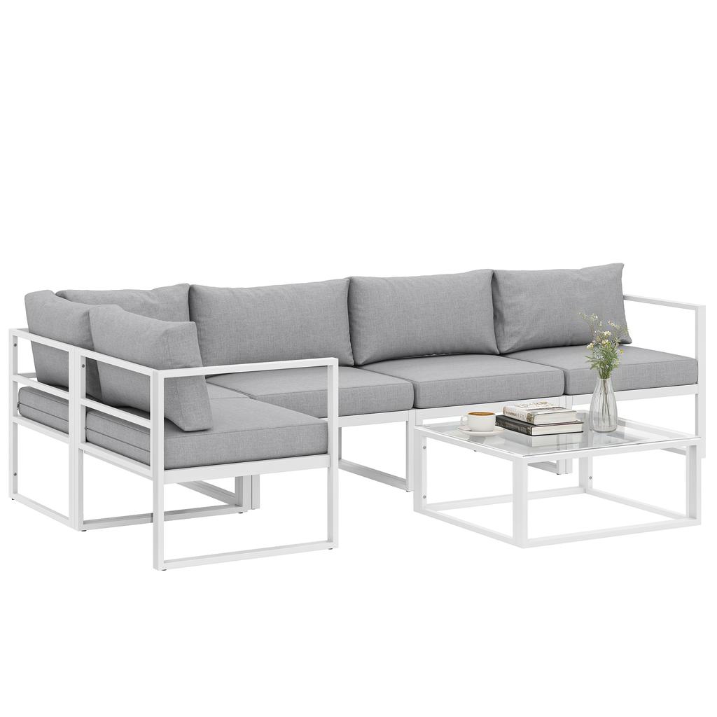 5 Seater Aluminium Garden Furniture Set, Garden Sofa Set with Thick Cushions for Patio and Balcony, Outdoor, Light Grey