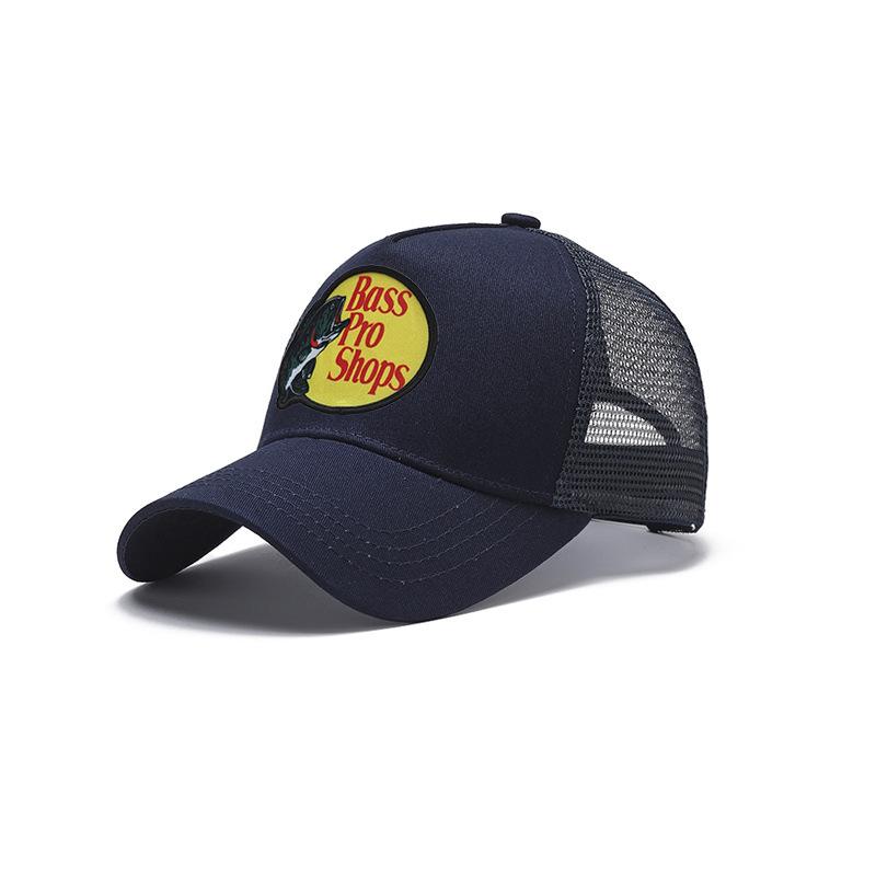 Bass embroidered mesh baseball cap, color-blocked baseball cap, men's summer breathable truck hat, high-top sun hat