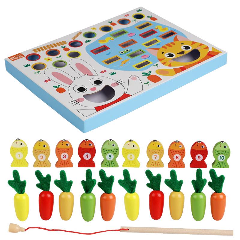 Wooden Magnetic Fishing & Counting Blocks Educational Toys for Toddlers 0-3