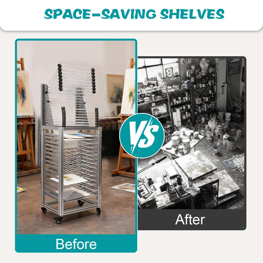 30-Layer Mobile Easel Drying Rack with Wheels Dual-Purpose Drying Rack Multi-Function Storage Rack for School Classroom Studio