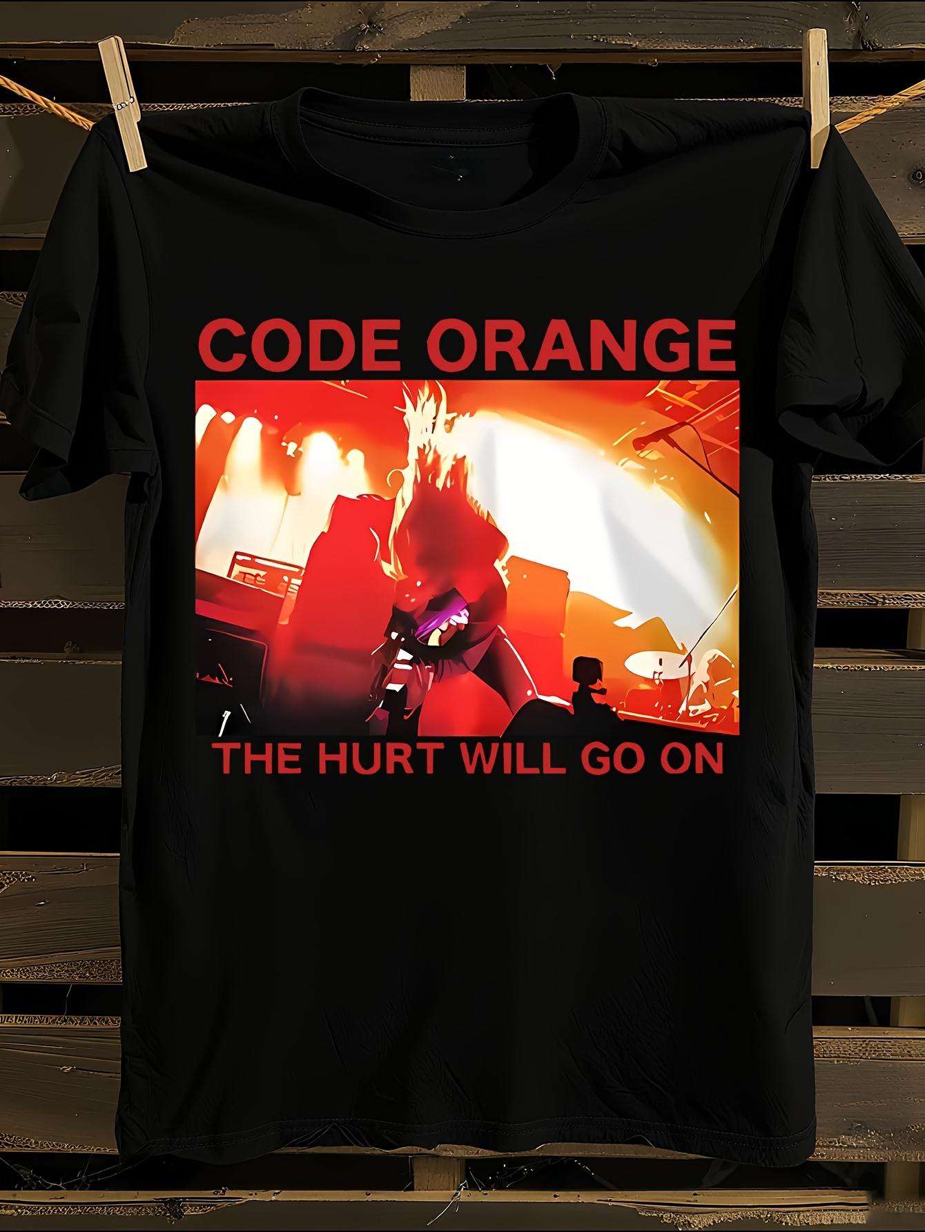 Heavy-Duty Code Orange Red Hurt Letter Print Cotton Tshirt XXXL