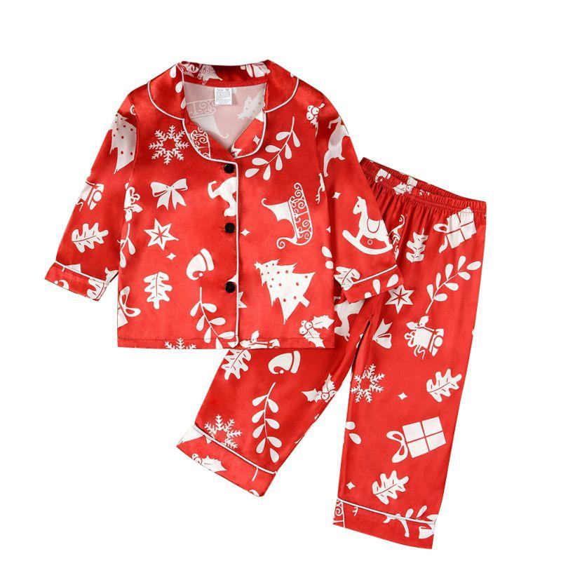 

Детский пижамный комплект с принтом для детей 1-8 лет, с длинным рукавом, на пуговицах, топ и брюки, рождественская одежда для дома 130
