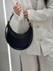 2025 Classic Half-Moon Cowhide Shoulder Bag with Woven Strap
