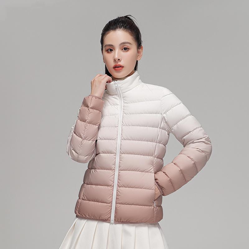 Gradual change color down jacket women's light and thin short stand-up collar autumn and winter white duck down casual jacket light and warm