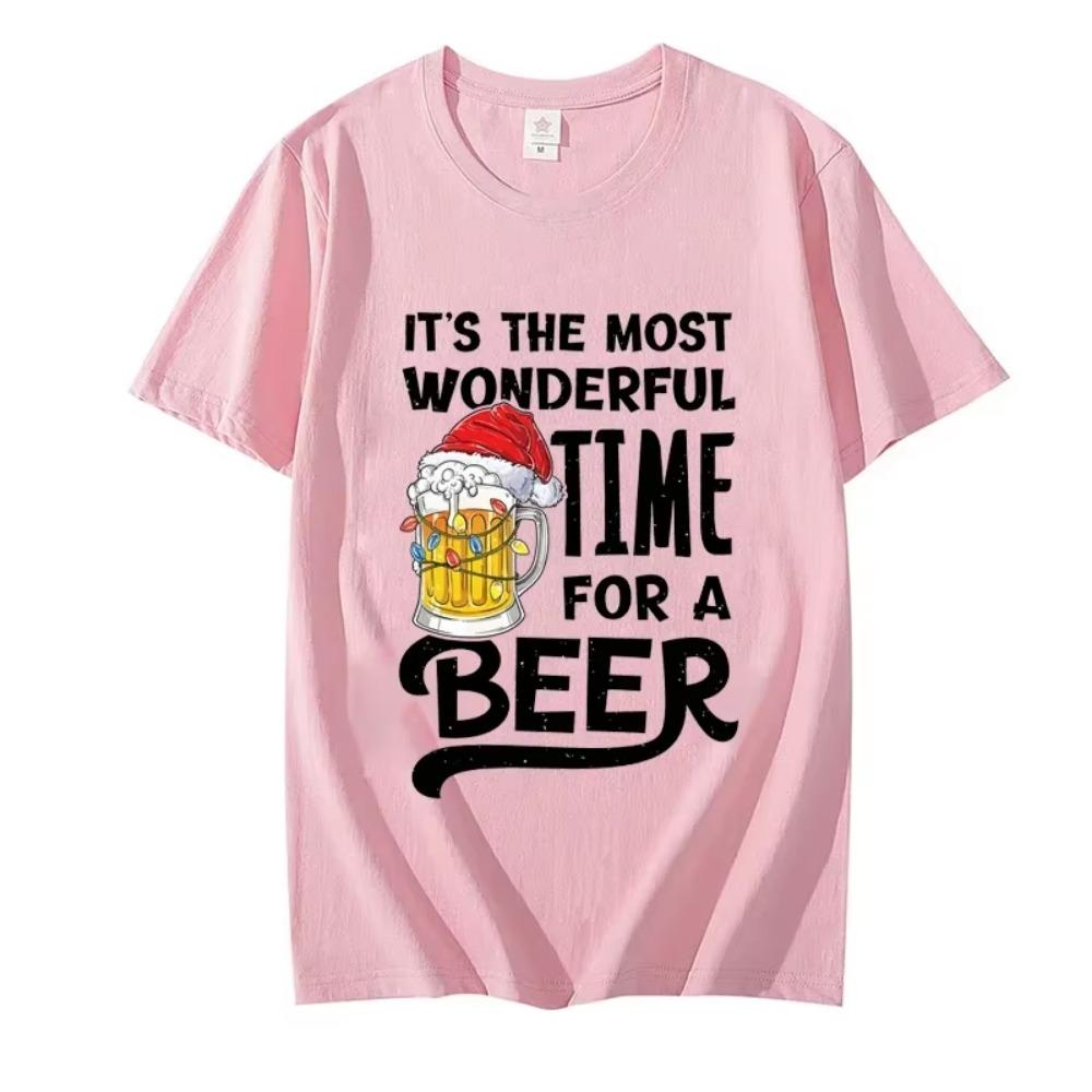 It's The Most Wonderful Time for A Beer Shirt Men T-Shirt Christmas Beer Print Tops Women Short Sleeve Oversize Men Brand Tshirt