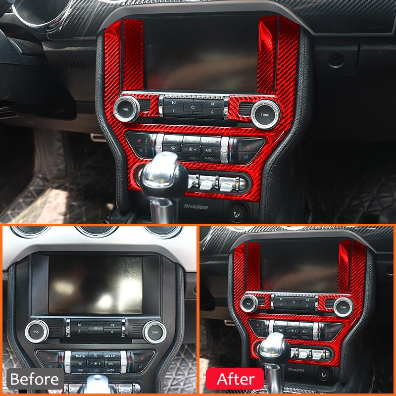 2PCS Carbon Fiber Car Central Console GPS Navigation Screen Panel Frame Interior Decoration Sticker For Ford Mustang 2015-