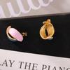 Oil Dripping Titanium Steel Earrings Simple Design Geometric Three-Dimensional Contrasting Color Leaf Studs French Retro Morandi Color