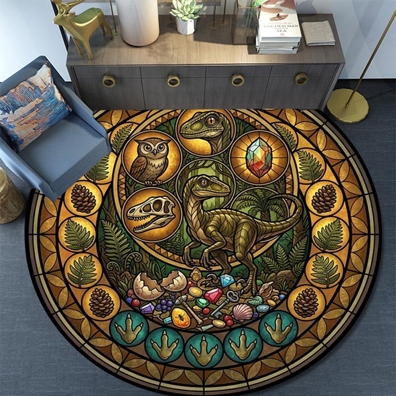 Prehistoric Glass Round Area Rug Under Office Chairs Bedroom Living Room Home Decor