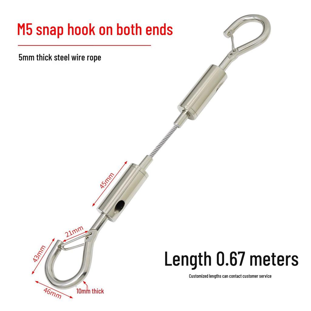 Adjustable 304 Stainless Steel Wire Rope with Double-Head Safety Hook and Spring Clip