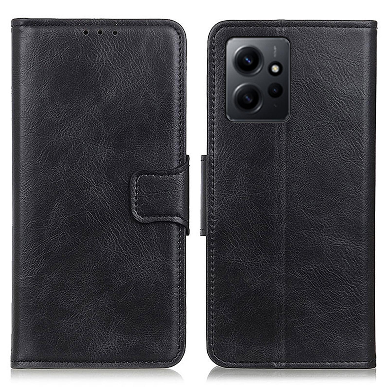 

For Xiaomi Redmi Note 12 4G Crazy Horse Texture Phone Leather Case Anti-drop Stand Wallet Cover Black