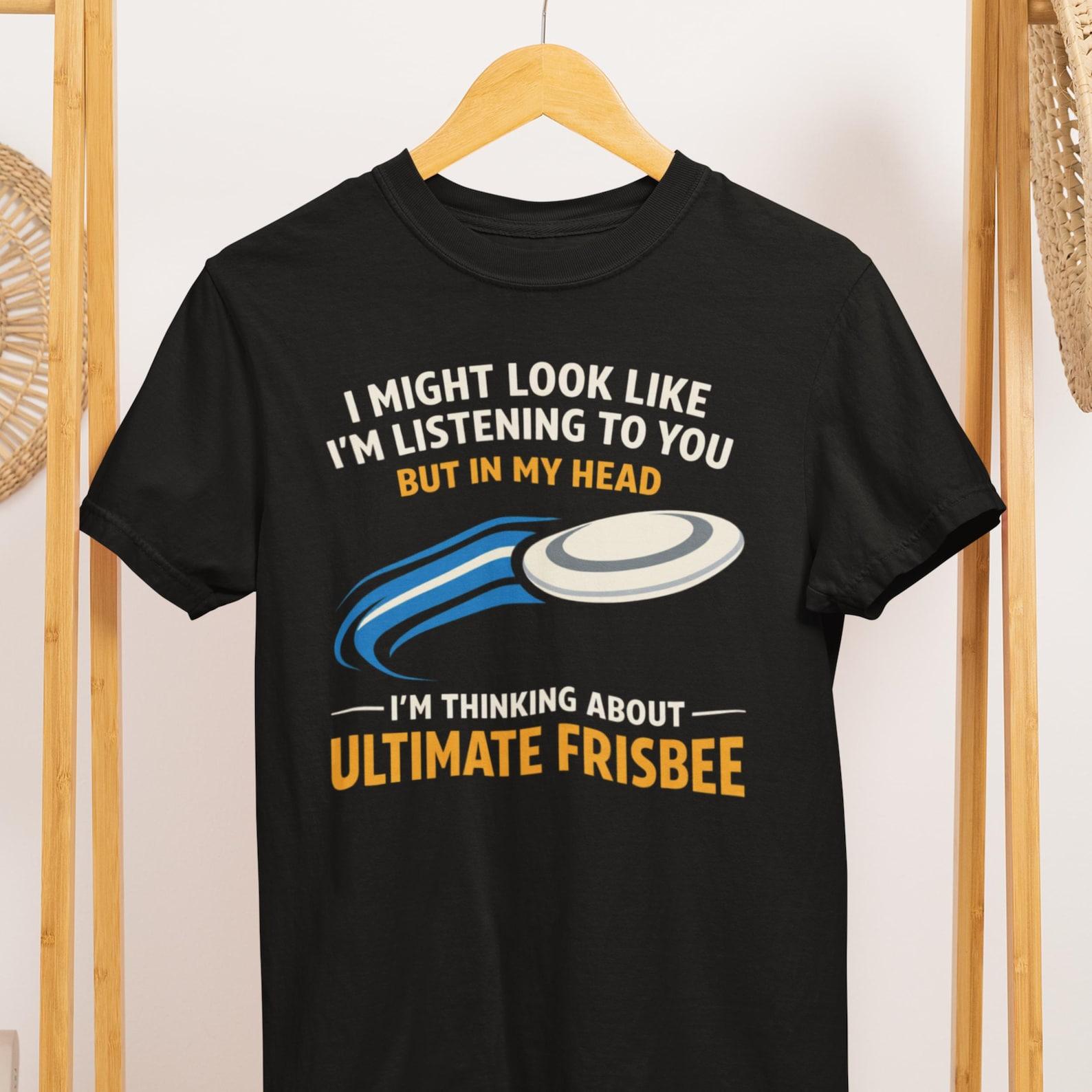 Funny Ultimate Frisbee T-Shirt, Flying Disc Player Thinking About Game XL