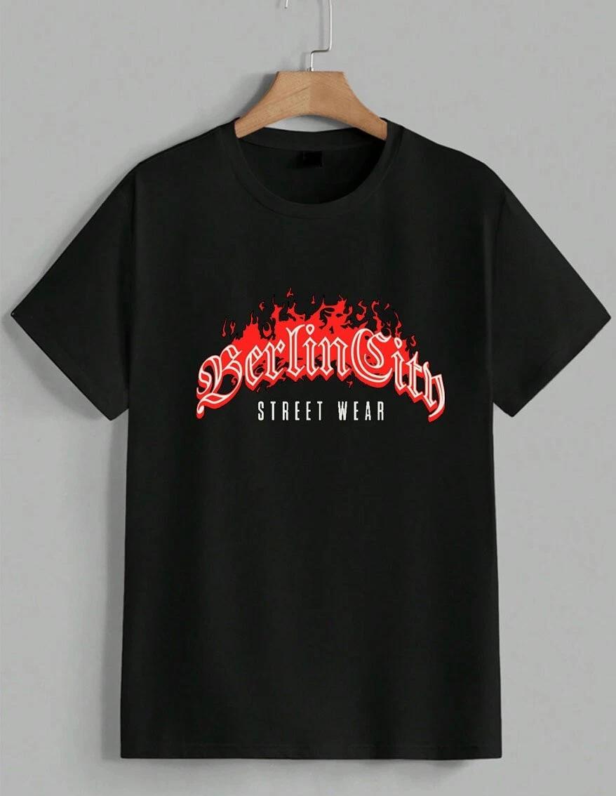 Berlin City Street Wear T-Shirt Retro Hip Hop Flame Graphic Urban Top Unisex XXXXL