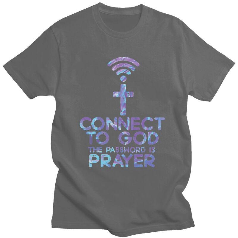 Custom Jesus Christian Tee Connect To God The Password Is Prayer T Shirt Men Short Sleeve Pure Cotton Tshirt Leisure Tee Tops