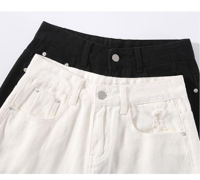Women's Summer 2025 White Ripped Wide-Leg Denim Shorts