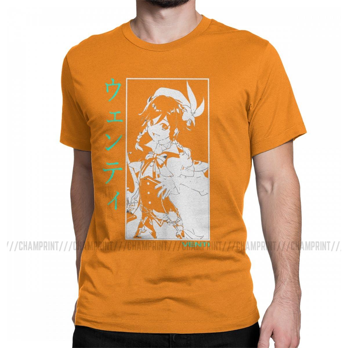 

Мужские футболки Venti Genshin Impact Аниме Игра Чистый хлопок Одежда Винтажная футболка с коротким рукавом Футболка в подарок на день рождения 4XL