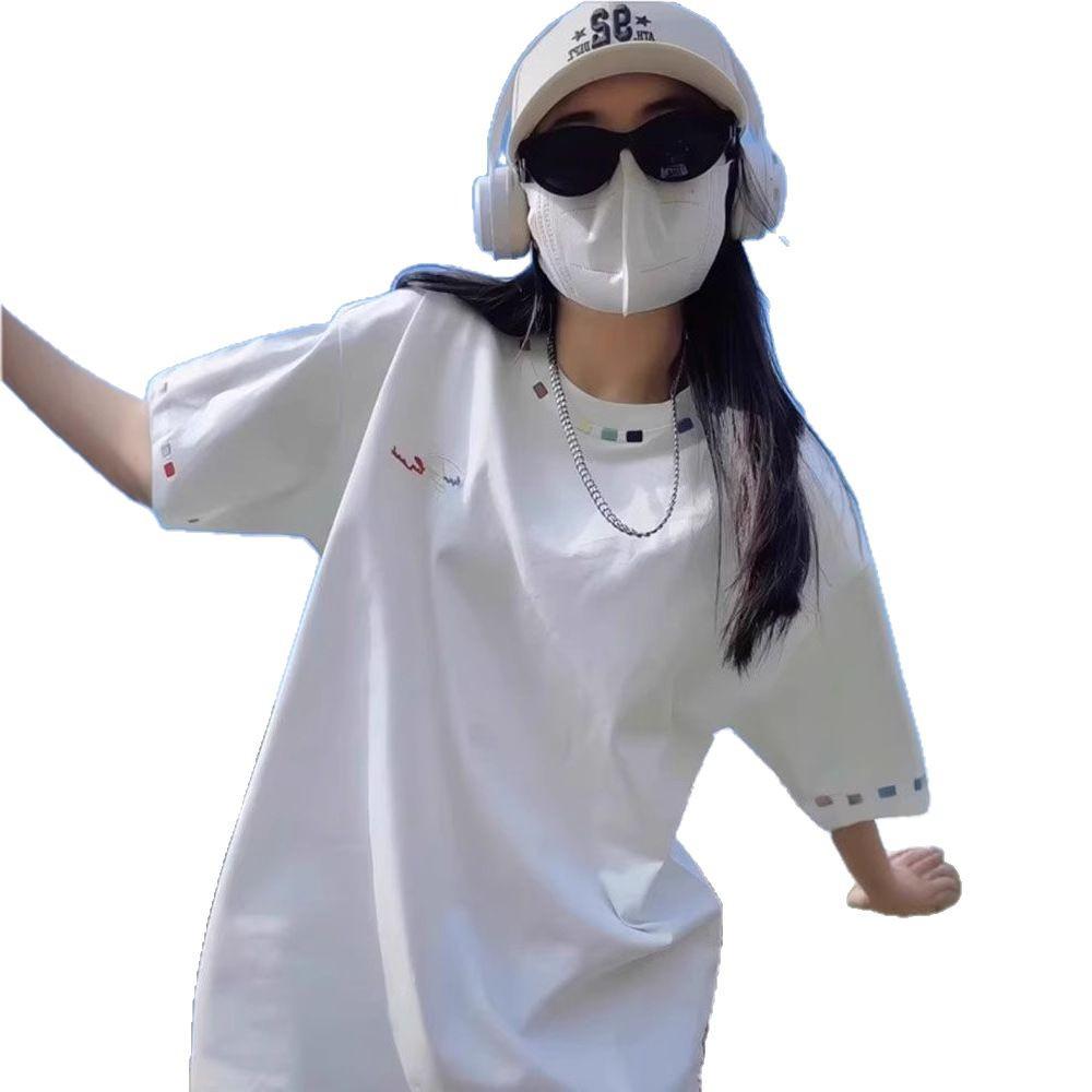 230g Heavyweight Pure Cotton Embroidered Short Sleeve T-Shirt - Niche Design, Loose Casual Summer Top, High Street Trend