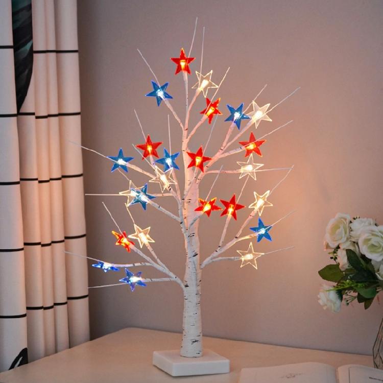 Glowing Plastic Patriotic Tree LED Light Illuminated LED Independence Day Tree Ornament For Tabletop Shelf and Garden