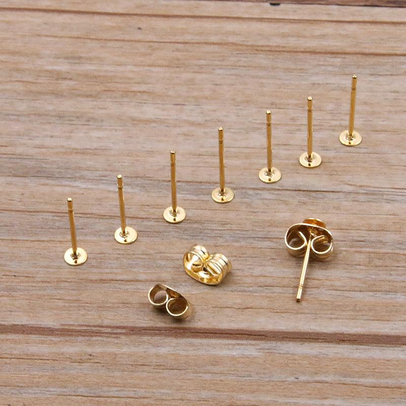 50-100 Stück 2 Farben Edelstahl Ohrstecker Leere Stiftbasis Pins Mit Verschluss Ohrrücken Für DIY Schmuckherstellung