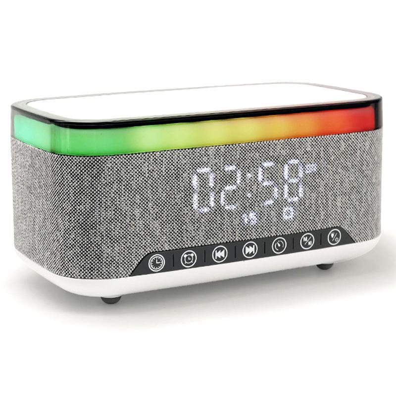 

S300 Bluetooth-совместимый динамик Цифровой будильник 10 Вт Беспроводное зарядное устройство Музыкальный сабвуфер с цветной подсветкой White