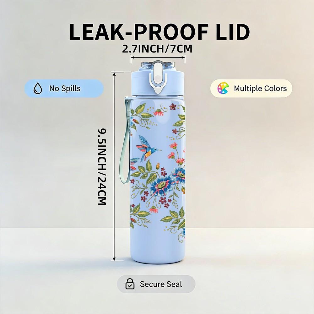 1PC Loose Branch Rose Vine Floral Print 750ml Color Plastic Sports Water Bottle Leakproof Flip Straw Lid Suitable for Sports Office Home Use