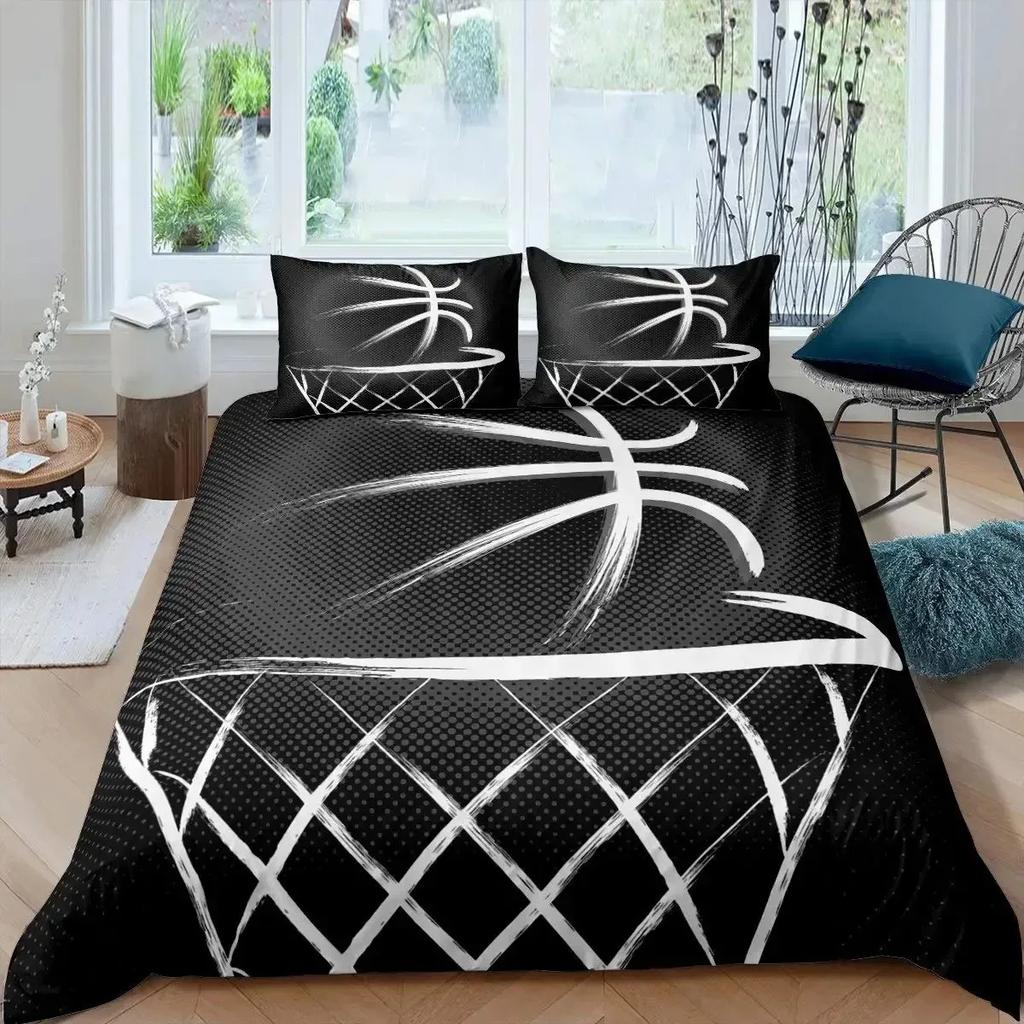 Basketball Duvet Cover Set QueenSports Gaming Comforter Cover for Boys GirlsBlack Graffiti Bedding Set Sports Bedspread Cover
